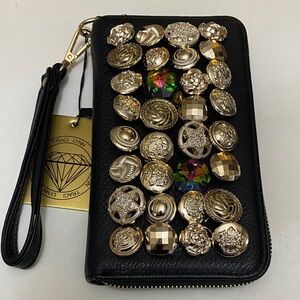 Traci Lynn Black with Gold Embellished button decor Clutch wallet